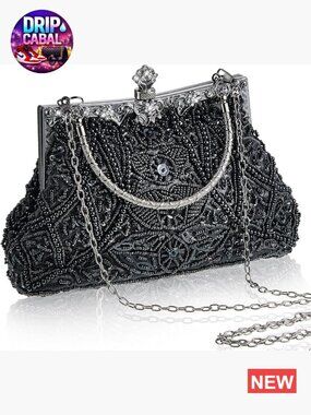 Vintage Beaded Clutch Evening Bag Rhinestone Flapper Purse Handbag